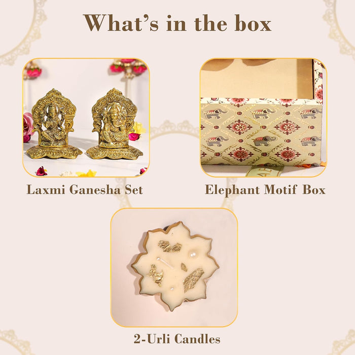 Diwali Gift Hampers Laxmi Ganesh Idol and Laxmi ji Charan with Urli Diya, Friends and Relatives (Pack of 3)