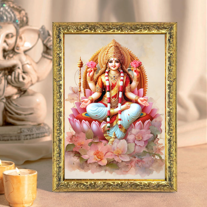 Art Street Goddess Mata Laxmi Ji Photo Frame, Poster for Pooja, Gold Plated God Photo Frames, Wall Decor Photo Frame (Size: 6x8 Inch, Gold)