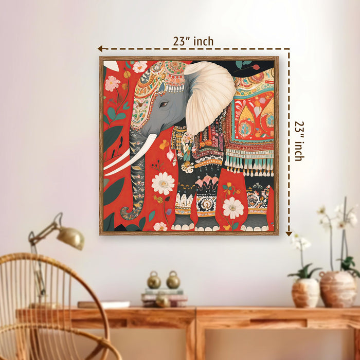 Indian Folk Framed Painting For Living Room | Madhubani Folk Large Canvas Painting With Frame Wall Art For Bedroom, Hallway's, Office, Hotel, Size 58x58 cm