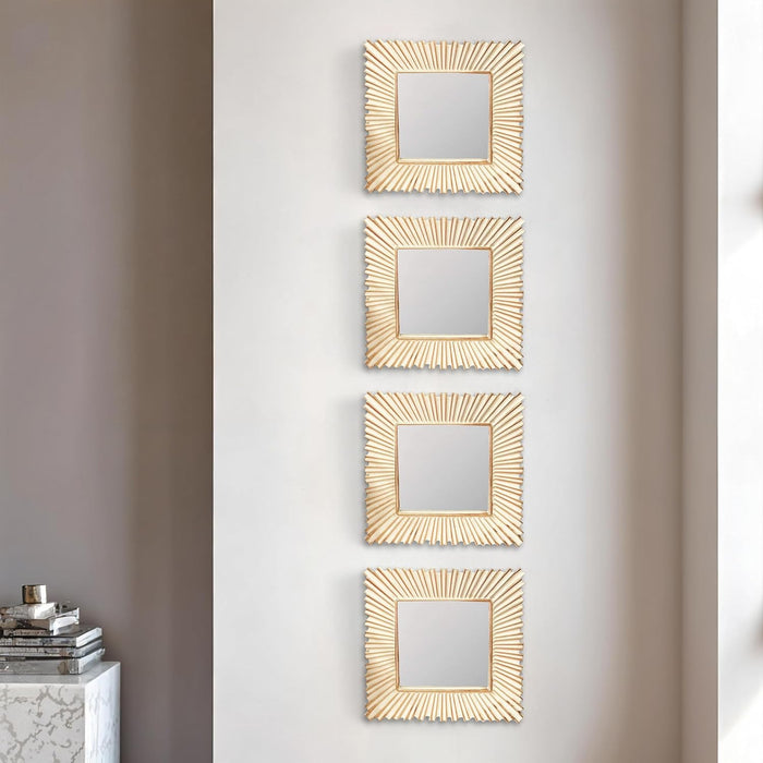 Decorative Square Golden Wall Mirror, Set of 4, Wall Hanging Mirrors (10 x 10 inch, Gold)