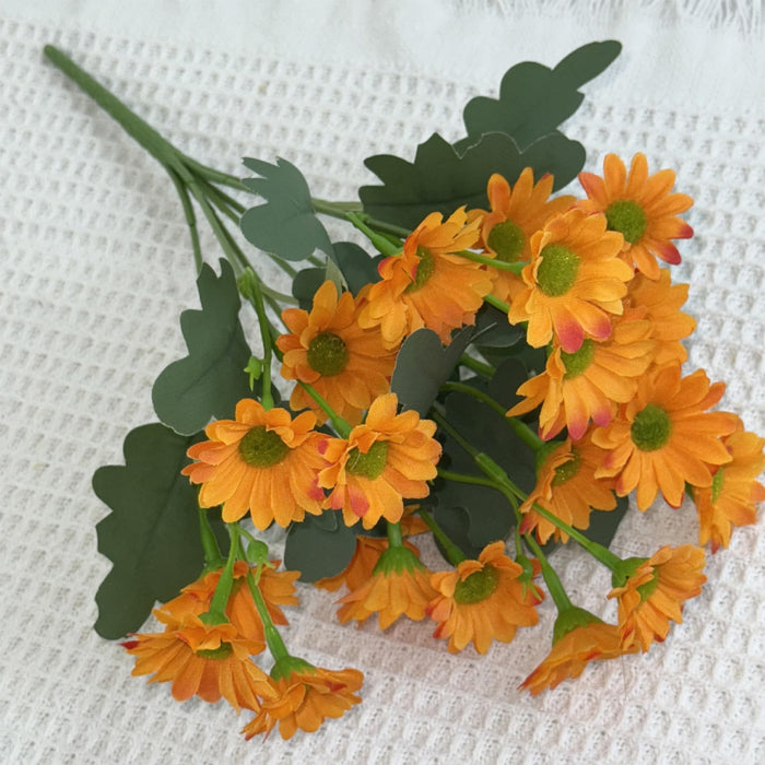 Art Street Artificial Orange Flowers Bunch |Daisy Flowers for Home | Living Room, Valentine Day Décor |Christmas Day, New Year Gift, 7 Head 21 Flowers| Pack of 2|Size 13 INCH, (Without Vase)