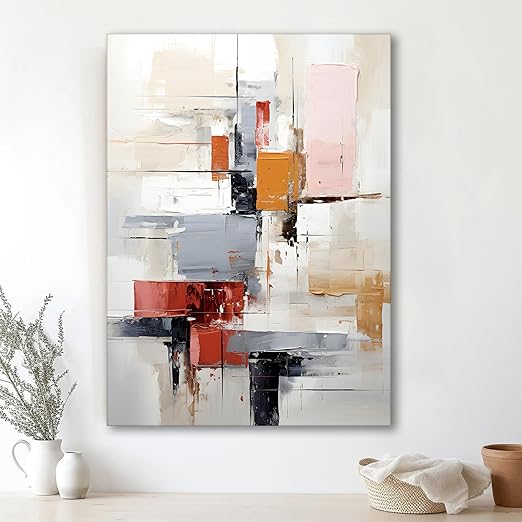 Abstract Artwork of a Leaf as Tree in Orange, Brown, and Beige | Digital Painting On Canvas Stretched on Wood (16x22 Inch)