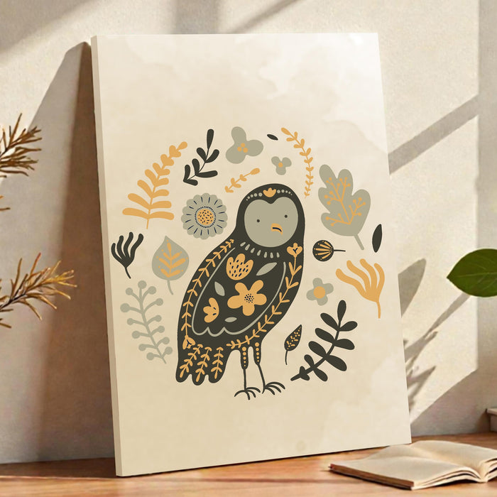 Abstract Bird Owl Stretched Canvas Wall Art Modern Boho Illustration Painting for Home & Office Wall Decor, (16x22 Inch)