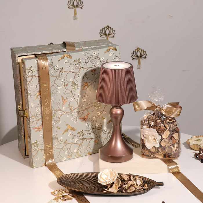 Diwali Gift Hamper Box with Table Lamp, Vanilla Scent Potpourri and Tray, Friends and Relatives (Pack of 3)