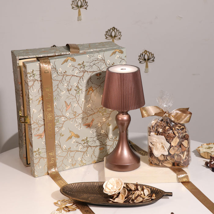 Diwali Gift Hamper Box with Table Lamp, Vanilla Scent Potpourri and Tray, Friends and Relatives (Pack of 3)