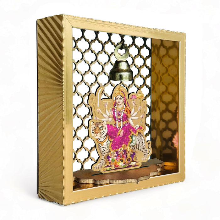 Art Street Sherawali MATA Small Pooja Mandir for Office & Home Wall Hanging Temple, Diwali Decoration, Gifts, Dcor for Friends & Family (7x7 Inch)