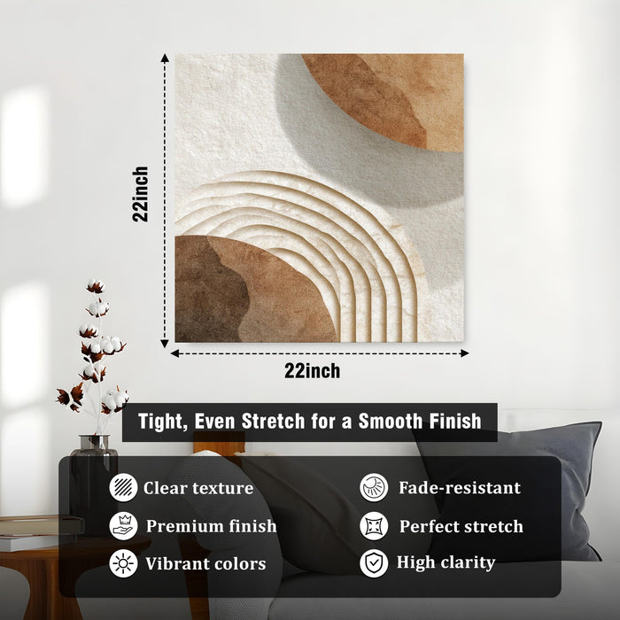 Boho Geometric Circles Stretched Canvas Wall Art Painting For Living Room, Modern Minimalist Earth Tone Painting for Living Room, Office & Home Decor (56xx56 cm)