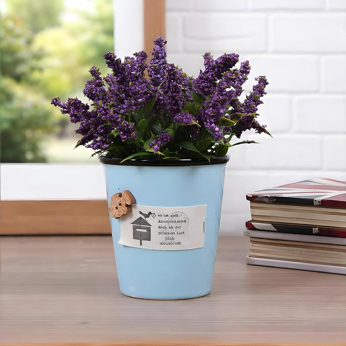 Ceramic Flower Pot with Artificial Purple Flowers | Decorative Tabletop Planter
