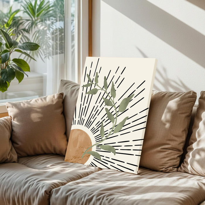 Abstract Corner Sun Rising Stretched Canvas Wall Art Modern Boho Illustration Painting for Home & Office Wall Decor, (16x22 Inch)