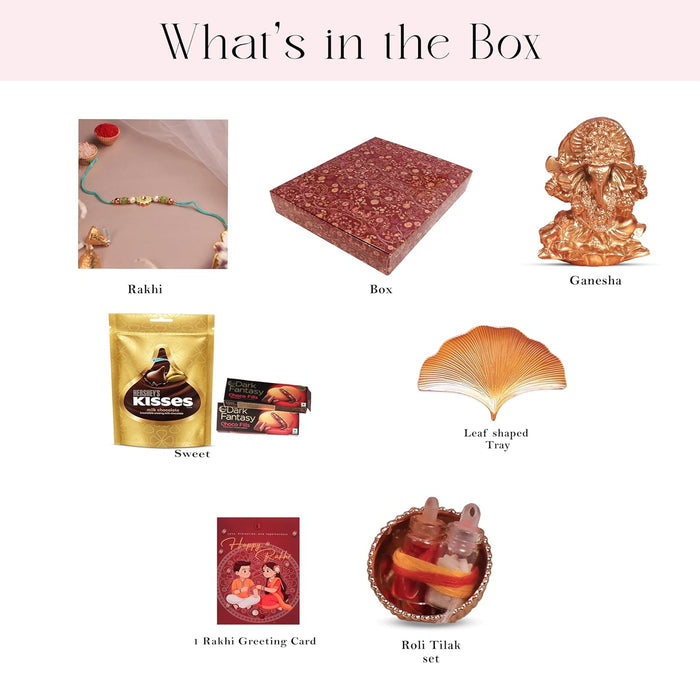 Rakshabandhan Chocolate Gift Hamper for Brother and Bhabhi, Plate and Shree Ganesh Ji Idol, Lotus Flowers Rakhi with Chawal and Roli Gift Set for Celebrate Raksha Bandhan