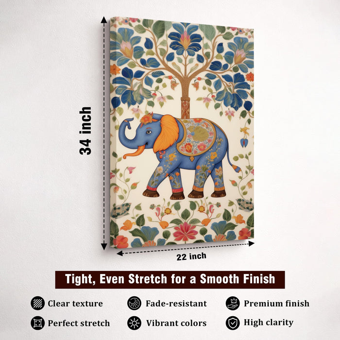 Elephant Tree of Life Stretched Canvas Painting For Living Room | Madhubani Animal Stretched Canvas Wall Art For Livingroom Home Decor, Bedroom, Hallway's, Office, Hotel - 56x86 cm