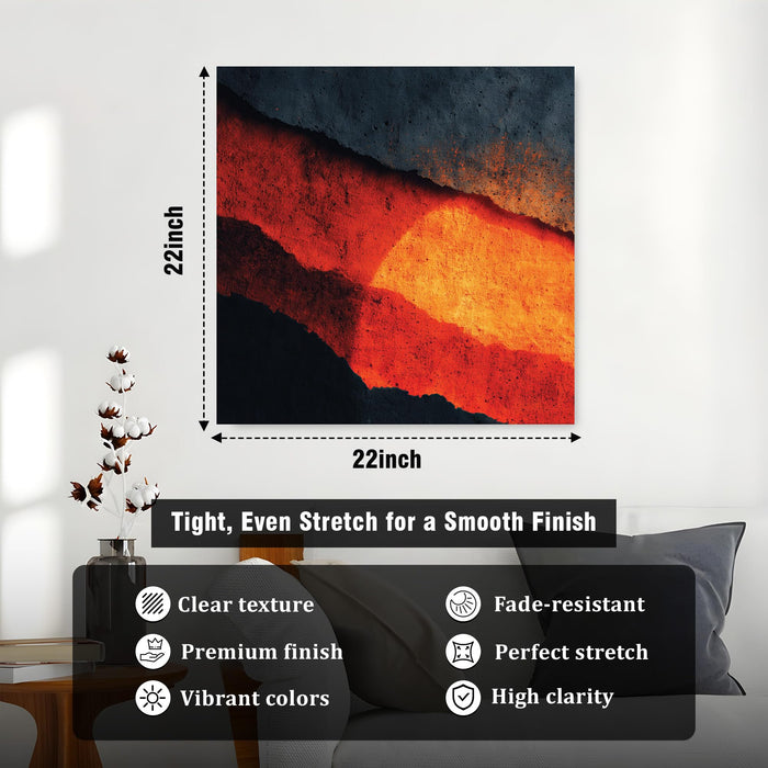 Abstract Volcanic Sunset Stretched Canvas Wall Art Painting for Living Room, Bold Red & Charcoal Textured Landscape, Contemporary Decor for Living Room, Office & Home Decor (56xx56 cm)