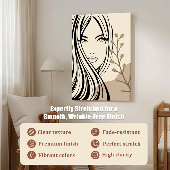 Abstract Female face Stretched Canvas Wall Art Modern Boho Illustration Painting for Home & Office Wall Decor, (16x22 Inch)