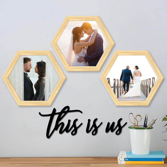 Hexagon Wall Photo/Picture Frame Set of 3, and 'This is Us' Word (Size 10x9.2 Inch)