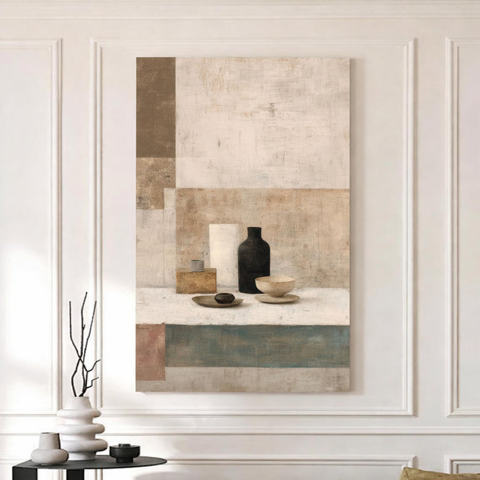 Abstract Boho Stretched Canvas Painting For Living Room | Modern Rustic Vases Stretched Canvas Wall Art For Livingroom Home Decor, Bedroom, Hallway's, Office, Hotel - 56x86 cm
