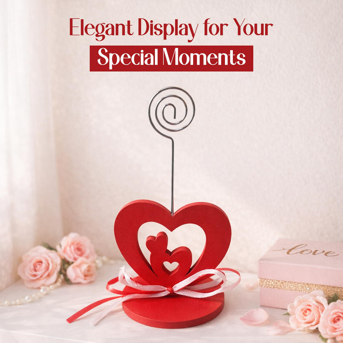 Romantic Heart Photo Clip Stand | Love Memo Holder with Metal Wire Clip | Valentine, Anniversary & Couple Gift Decoration for Table, Desk & Room Décor