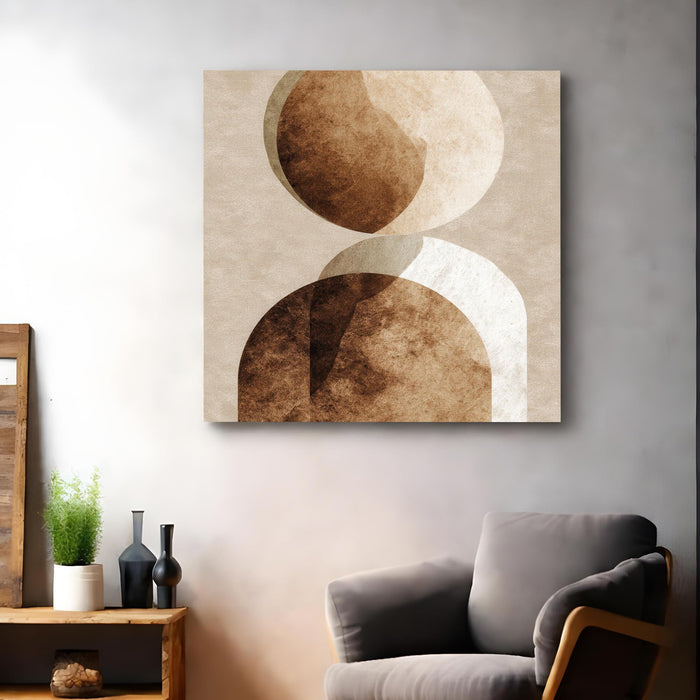 Boho Geometric Circles Stretched Canvas Wall Art Painting For Living Room, Modern Minimalist Earth Tone Painting, Contemporary Abstract Decor for Living Room, Office & Studio (56xx56 cm)