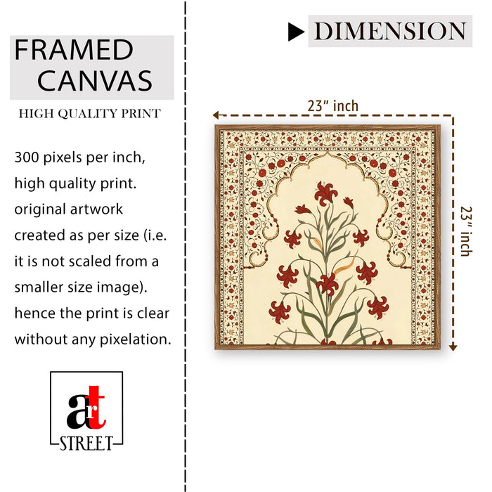 Madhubani Floral Framed Painting For Living Room | Traditional Indian Flower Large Canvas Painting With Frame Wall Art For Bedroom, Hallway's, Office, Hotel, Size 58x58 cm