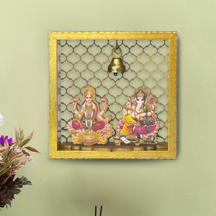 Art Street Pooja Mandir with Ganesh & Lakshmi Statue Wall Hanging For Home & Office Decor Engineered Wood Home Temple for Home, Office, Bedroom, Living Room, Dining Room, Kitchen, Bathroom, Hallway