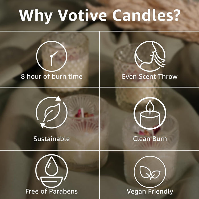 Rose Scented Soy Wax Glass Votive Candle for Diwali Gifting - Pack of 4 Glass Jar| Premium Collection Pack. (Fresh Rose)