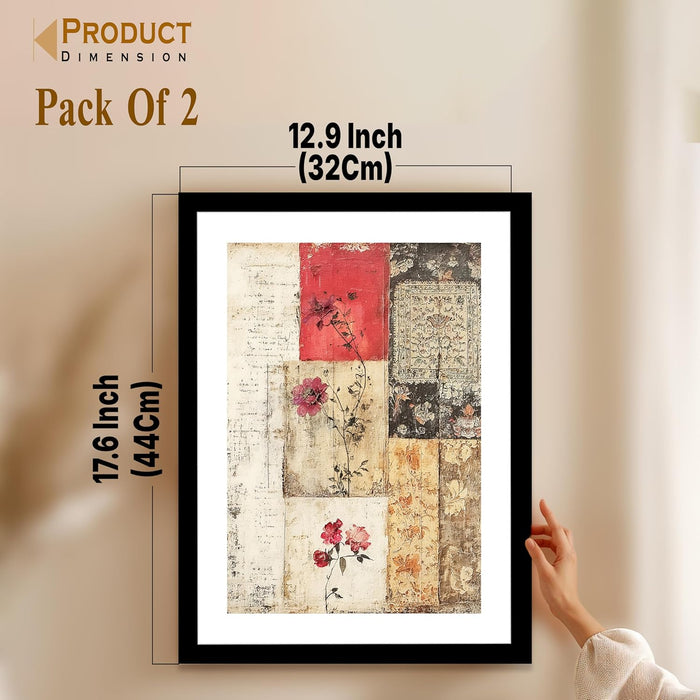 Modern Art Flowers Texture Soft Vintage Wall Painting, Set of 2 (Beige, 13x18 Inch), Wall Paintings