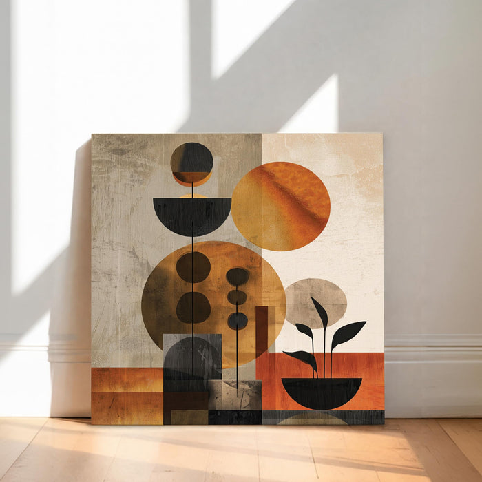 Boho Botanical Stretched Canvas Painting For Living Room | Mid-Century Abstract Wall Art Large Canvas Painting For Livingroom Home Decor, Bedroom, Hallway's, Office, Hotel - 86x86 cm