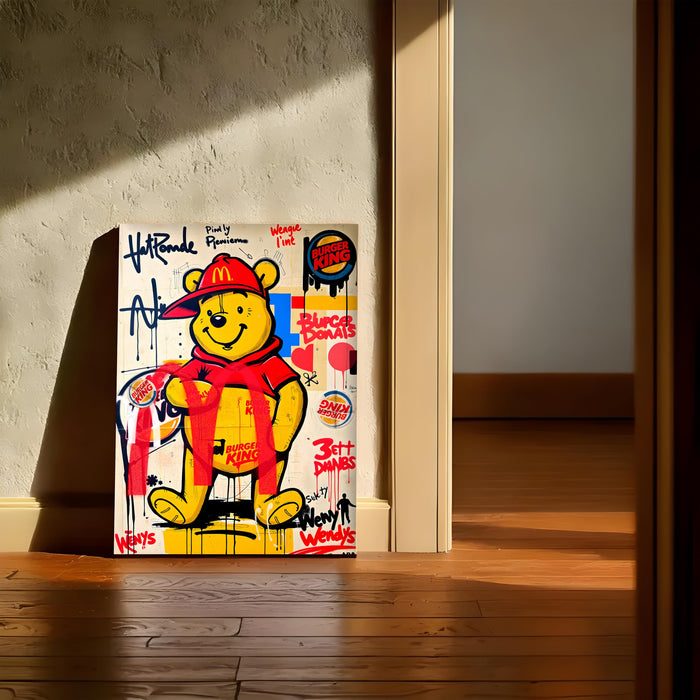 Bear Graffiti Stretched Canvas Painting Print | Pop Art Street Style Wall Décor | Modern Abstract Canvas Art for Home & Office, 41x56 cm