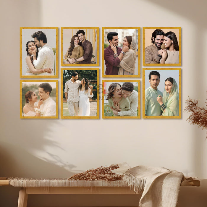 Art Street Photo Frame Set of 8 Gold Wall Decor Collage Display Hanging Family Picture Frames Gallery Collection Decor Items Wall Mount Frames Birthday Anniversary Gift, 8x8 and 8x12 In