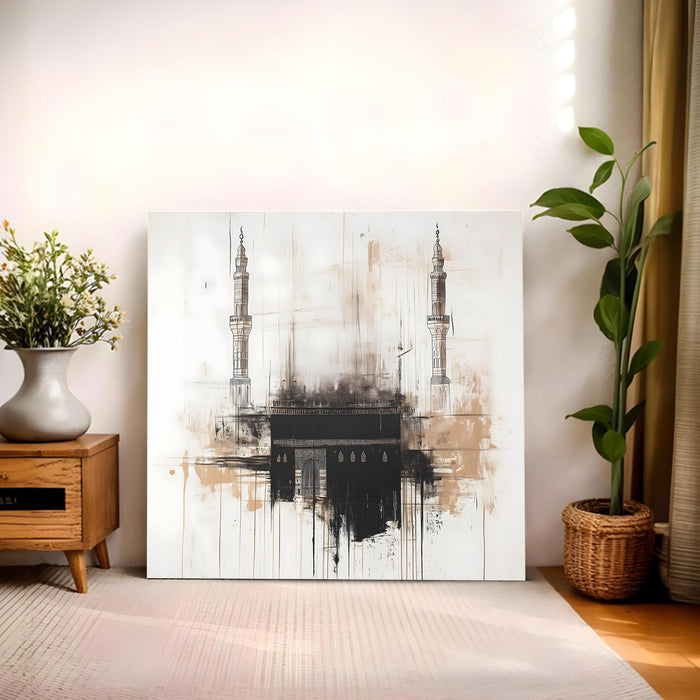 Modern Abstract Stretched Canvas Wall Art Painting For Living, Minimalist Neutral Earth Tone Painting, Geometric Artwork for Living Room, Office & Home Decor (56xx56 cm)