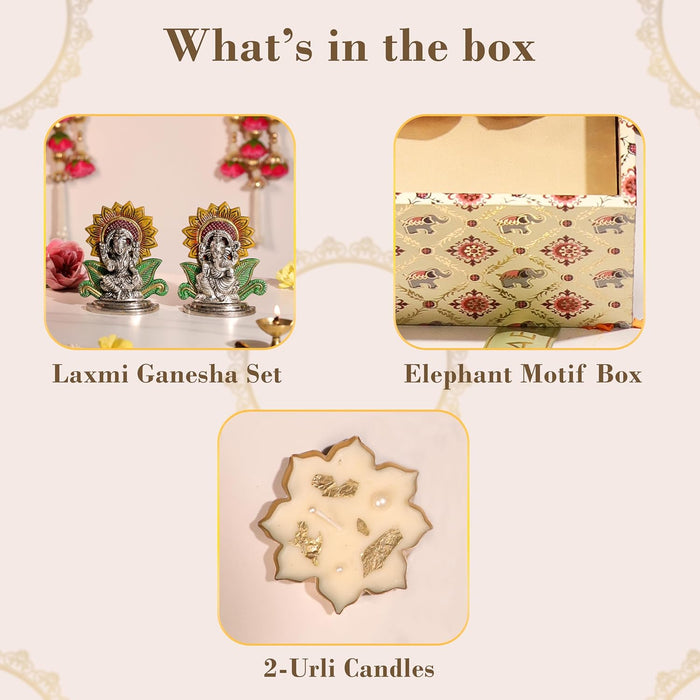 Diwali Gift Hampers Laxmi and Ganesh Idol and Laxmi Charan with Urli Diya, Friends and Relatives (Pack of 3)