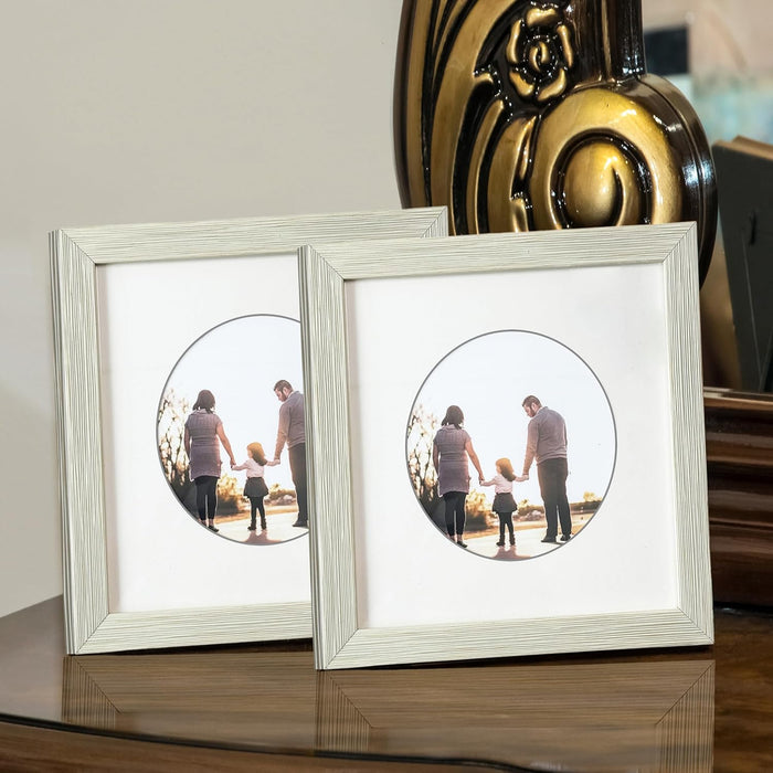 Engineered Wood Elegant Designed White Individual Photo Frame With Mat, Wall Mount.