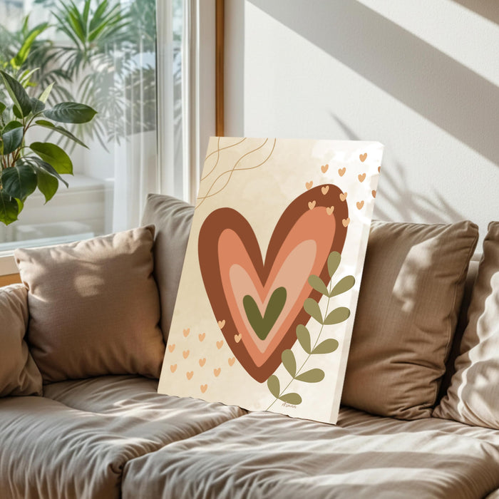 Abstract Heart Botanical Stretched Canvas Wall Art Modern Boho Illustration Painting for Home & Office Wall Decor, (16x22 Inch)