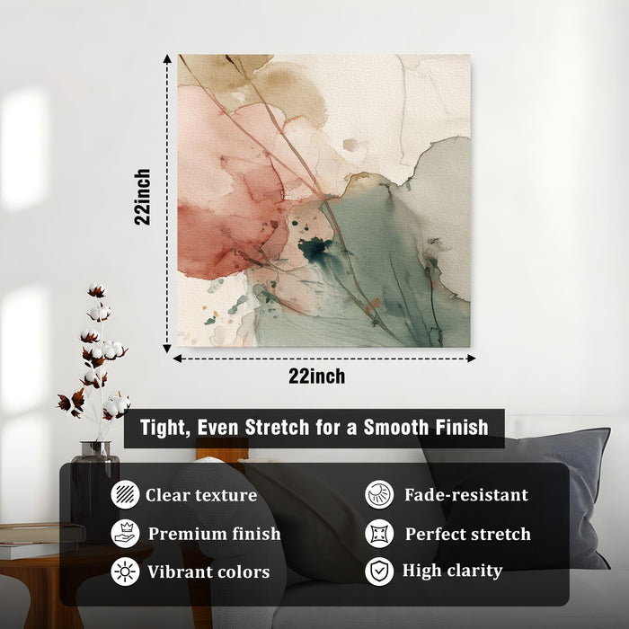 Modern Abstract Stretched Canvas Wall Art Painting For Living Room, Minimalist Sage Green & Terracotta Botanical Nature Painting, Wall Decor for Living Room, Bedroom & Office (56xx56 cm)