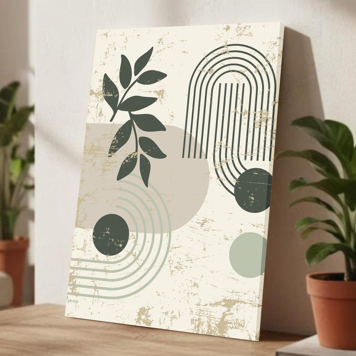 Abstract botanical Rainbow leaves Stretched Canvas Wall Art Modern Boho Illustration Painting for Home & Office Wall Decor, (16x22 Inch)