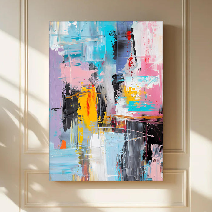 Portrait Abstract Canvas Wall Art painting Vibrant Modern Brush Stroke Multicolor | Digital Painting on Canvas Stretched on Wood (22x34 Inch)