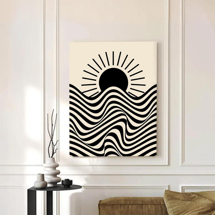 Abstract Sun Rise Stretched Canvas Wall Art Modern Boho Illustration Painting for Home & Office Wall Decor, (16x22 Inch)