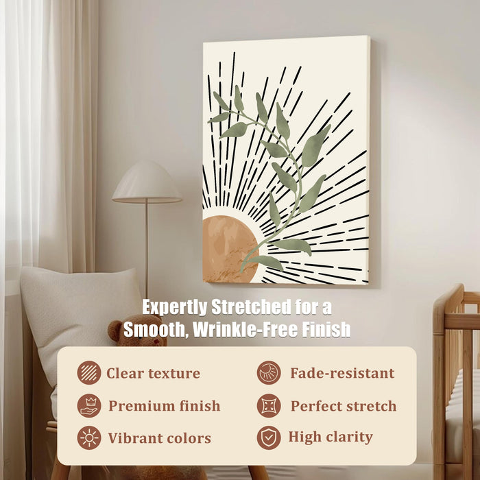 Abstract Corner Sun Rising Stretched Canvas Wall Art Modern Boho Illustration Painting for Home & Office Wall Decor, (16x22 Inch)