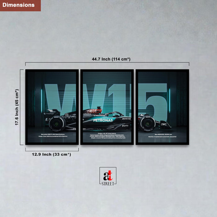 Framed Racing Motorsports Wall Painting | Modern Race Car Wall Art Painting for Bedroom, Living Room, Office and Home Wall Decoration (Set of 3, 33x45 cm)