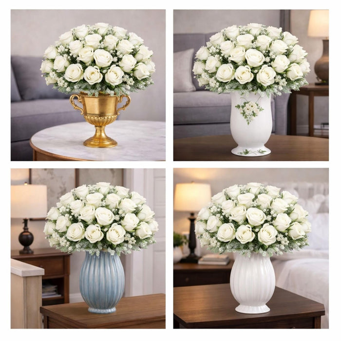Art Street Artificial White Rose Flowers Bouquet for ' S Day, Rose Flowers Bunch