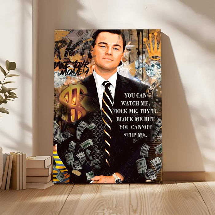 Luxury Motivation Pop Art Businessman Stretched Canvas Painting Print | Success & Money Quote Wall Art | Modern Office & Home Wall Décor, 56x86 cm