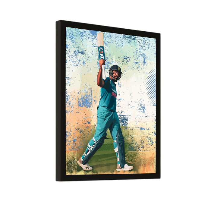 Framed Wall Hanging Art Print of Cricket Batsman Batting Sports Poster For Home Decor (12.7X17.5 Inch)