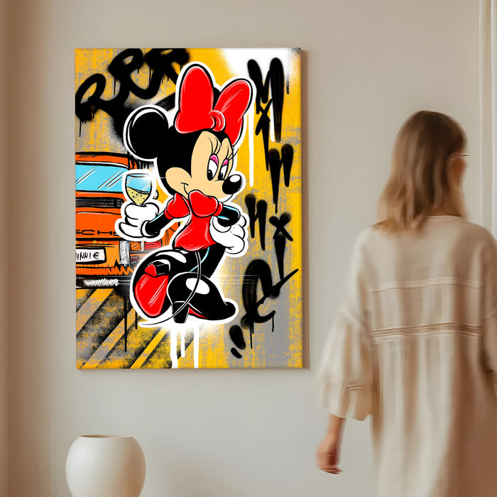 Cartoon Girl Graffiti Stretched Canvas Painting Print | Pop Art Street Style Wall Décor | Modern Abstract Canvas for Home & Office, 56x86 cm