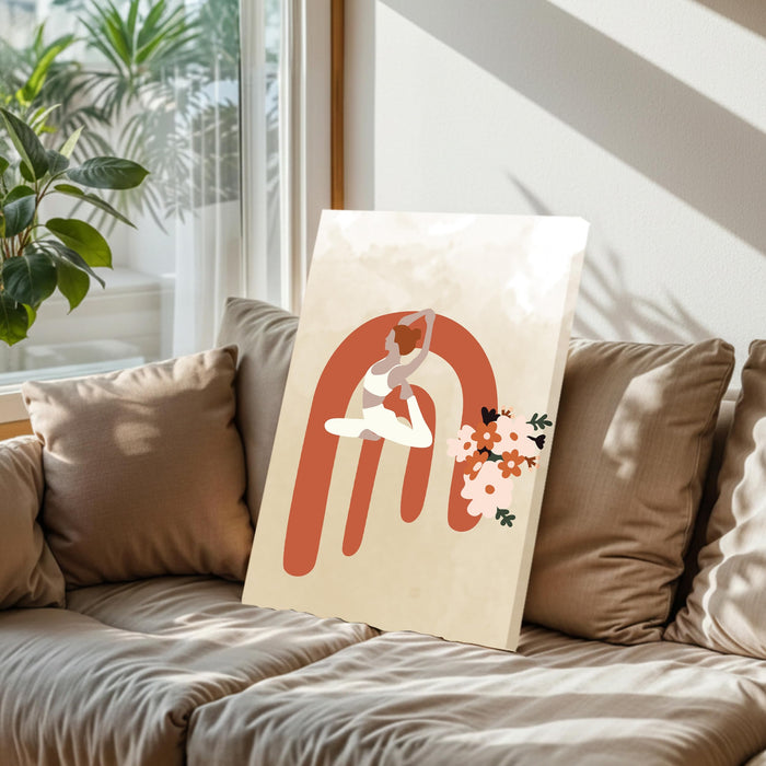 Abstract Women Yoga Stretched Canvas Wall Art Modern Boho Illustration Painting for Home & Office Wall Decor, (16x22 Inch)