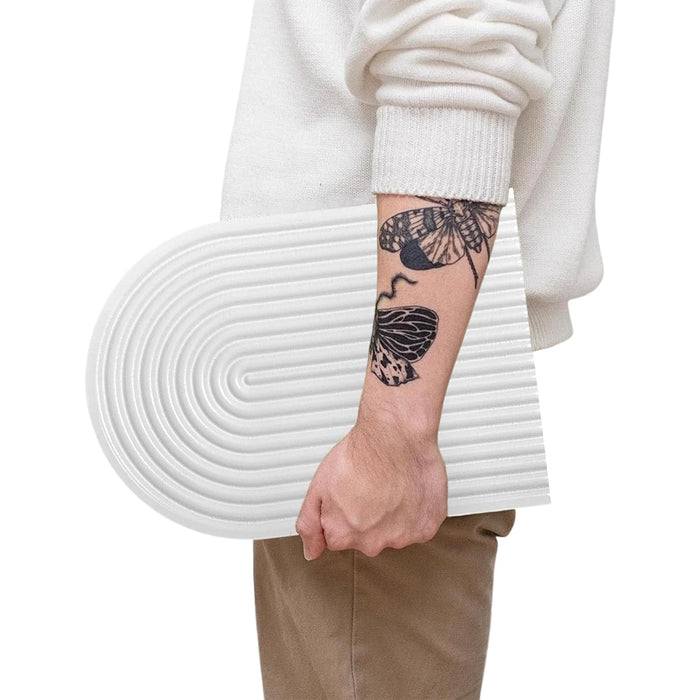 Boho Wall Hanging - Blue Ribbed Textured Blue Arched Wooden Décor, Boho, Wooden Wall Hanging – 22x31 cm