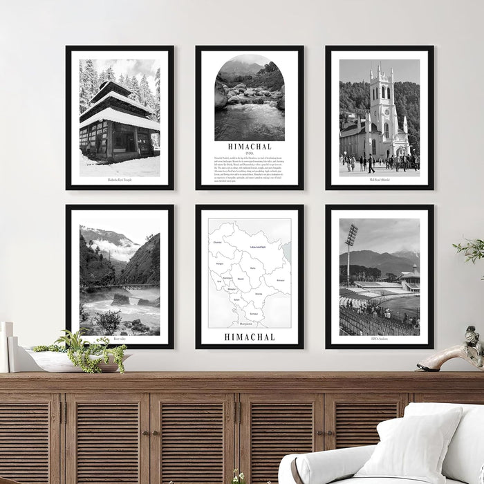 A3 Mumbai Gallery Wall Art Framed Posters, Decorative Art Prints (Size:13x18 Inch, Pack of 6)