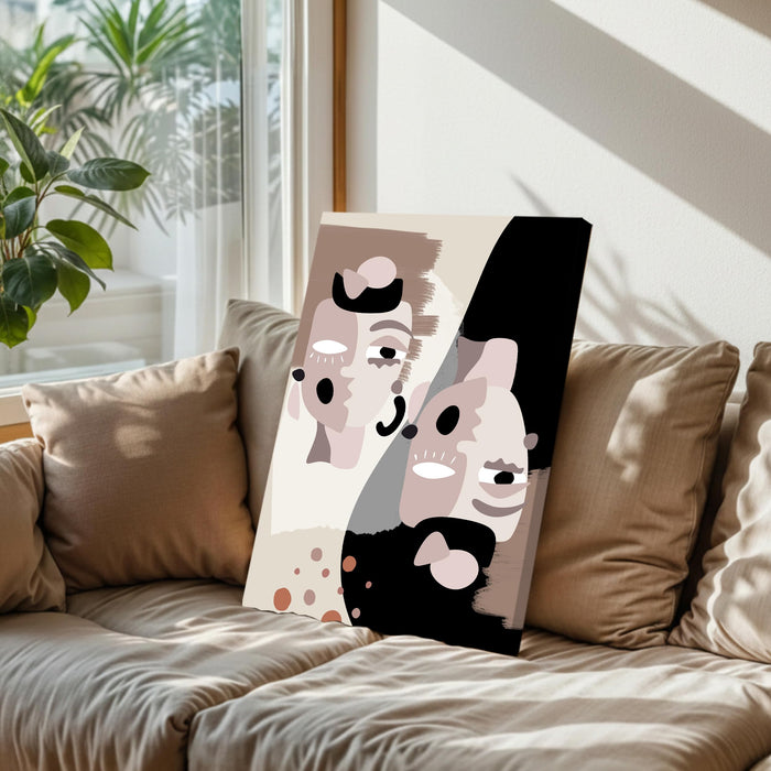 PAINTINGMANTRA Abstract Face theme Stretched Canvas Wall Art Modern Boho Illustration Painting for Home & Office Wall Decor, (16x22 Inch)