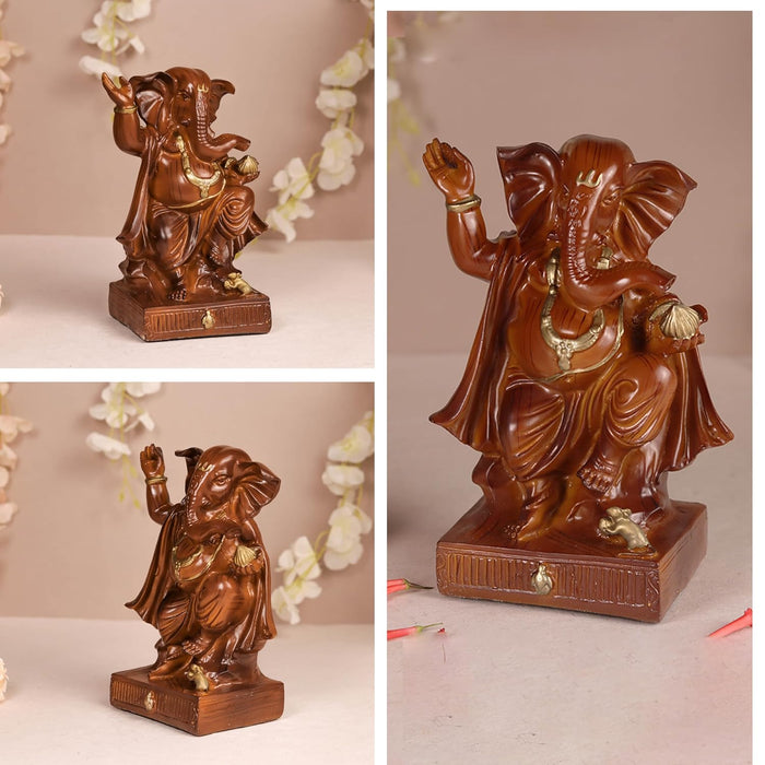 Ganesh Ji Statue Showpiece Idol, Crafted from Resin Ganesh Ji Murti (Brown, 9x18 cm)