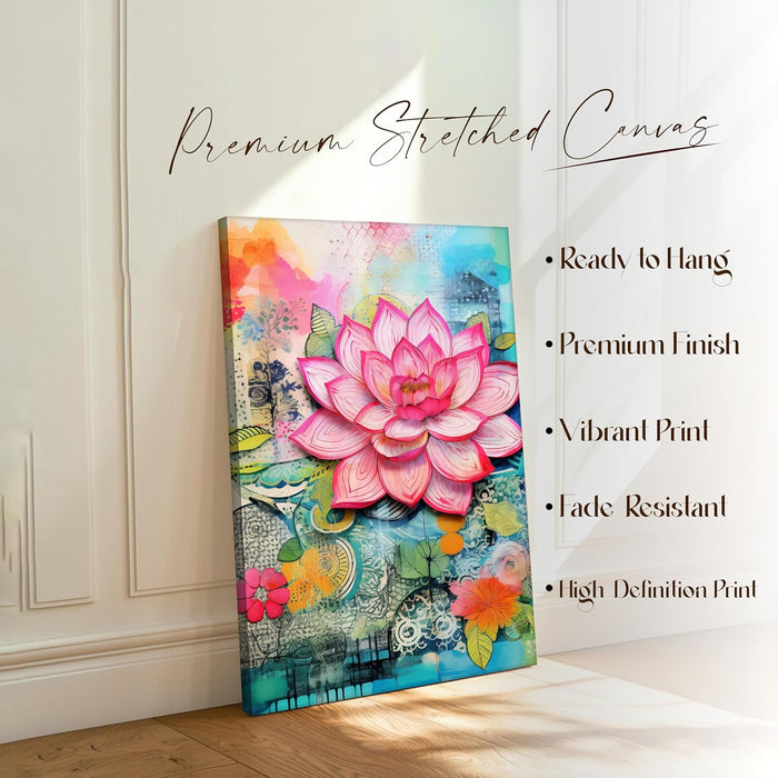 Abstract Stretched Canvas Multicolor Wall Art Painting Lotus Digital Painting‰ÛÒ 22x34 Inch