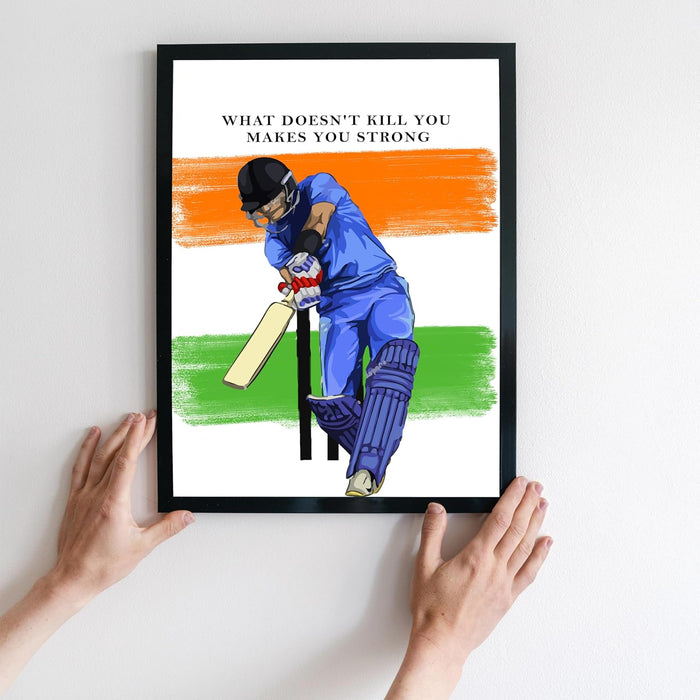 Art Street Framed Wall Hanging Art Print of Cricket Player with Quotes Sports Poster For Home Decor, Living Room, Hotel and Office Decoration (12.7X17.5 Inch)
