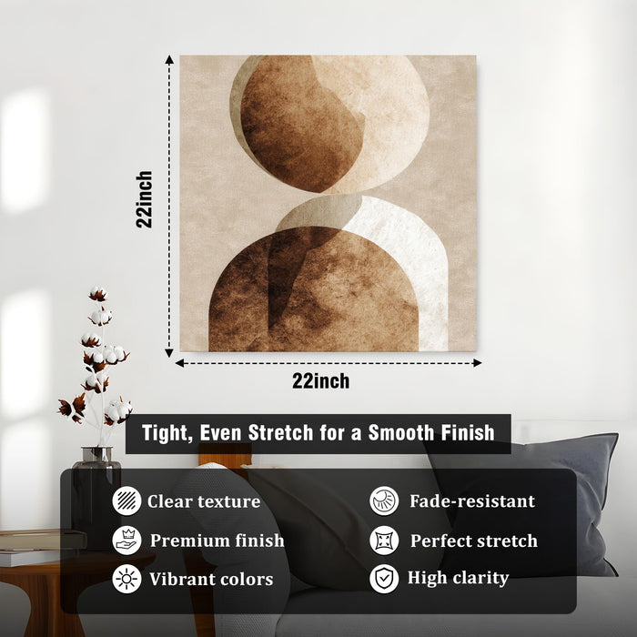 Boho Geometric Circles Stretched Canvas Wall Art Painting For Living Room, Modern Minimalist Earth Tone Painting, Contemporary Abstract Decor for Living Room, Office & Studio (56xx56 cm)